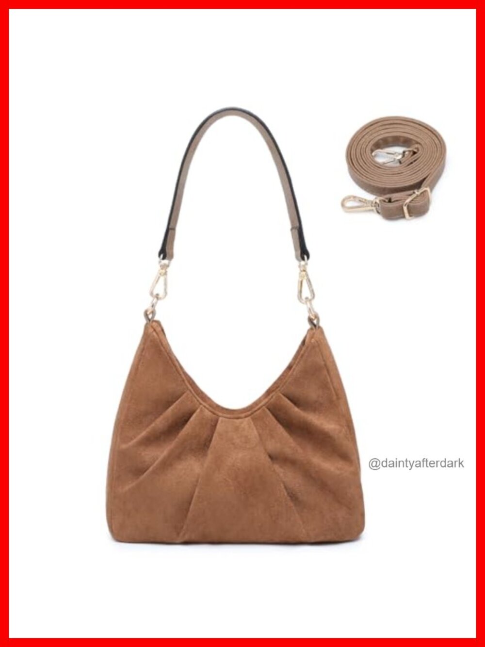 Vegan Leather Pleated Hobo Crossbody Bag with 2 Removable Straps